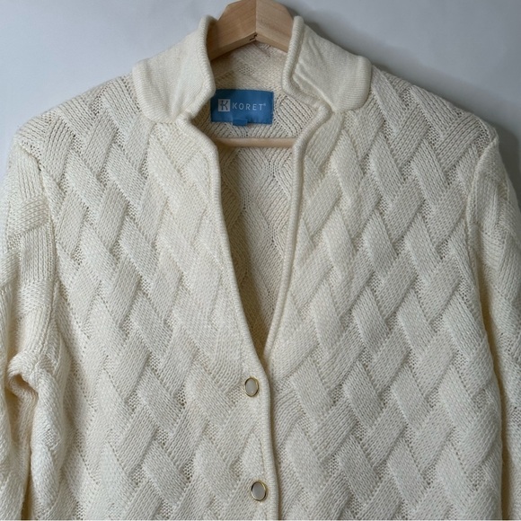 Vintage Woven Cardigan Sz L Quilted Knit Pearl Button Front Sweater Grannycore - Picture 3 of 14